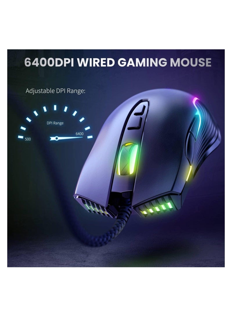 RGB 6400 DPI Wired Gaming Mouse Breathing LED Optical USB 7 Buttons Gamer Computer Pink Mice for Laptop PC Desktop