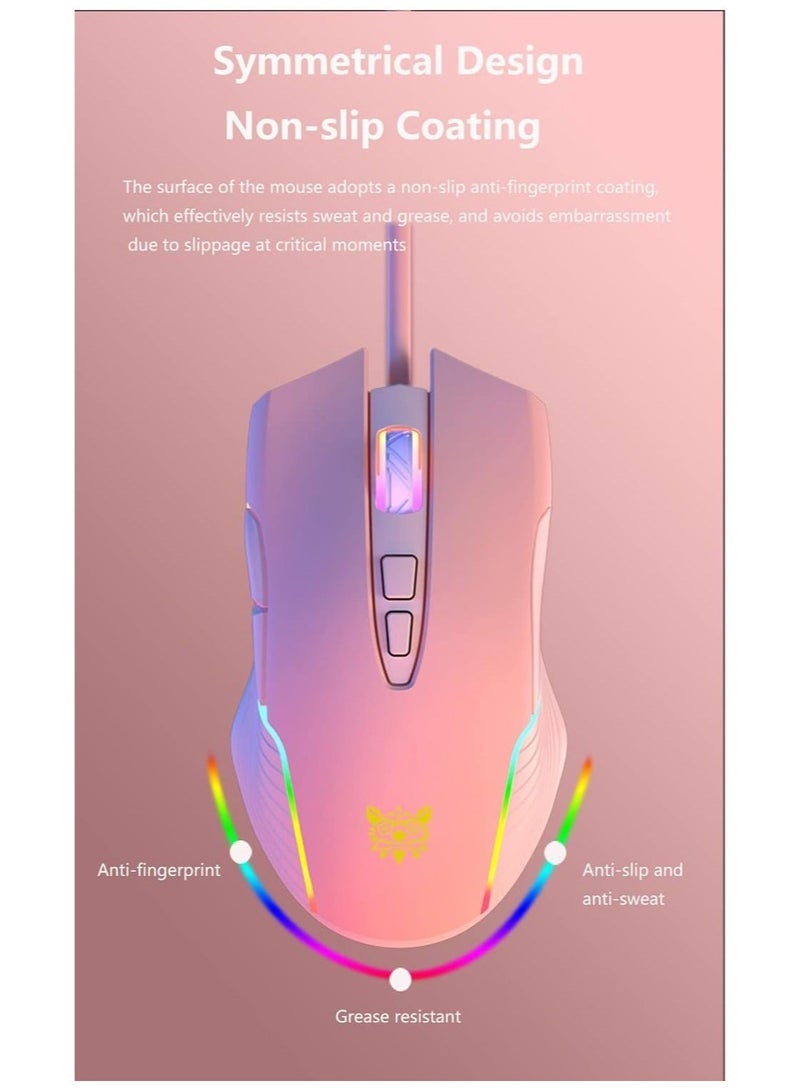 RGB 6400 DPI Wired Gaming Mouse Breathing LED Optical USB 7 Buttons Gamer Computer Pink Mice for Laptop PC Desktop