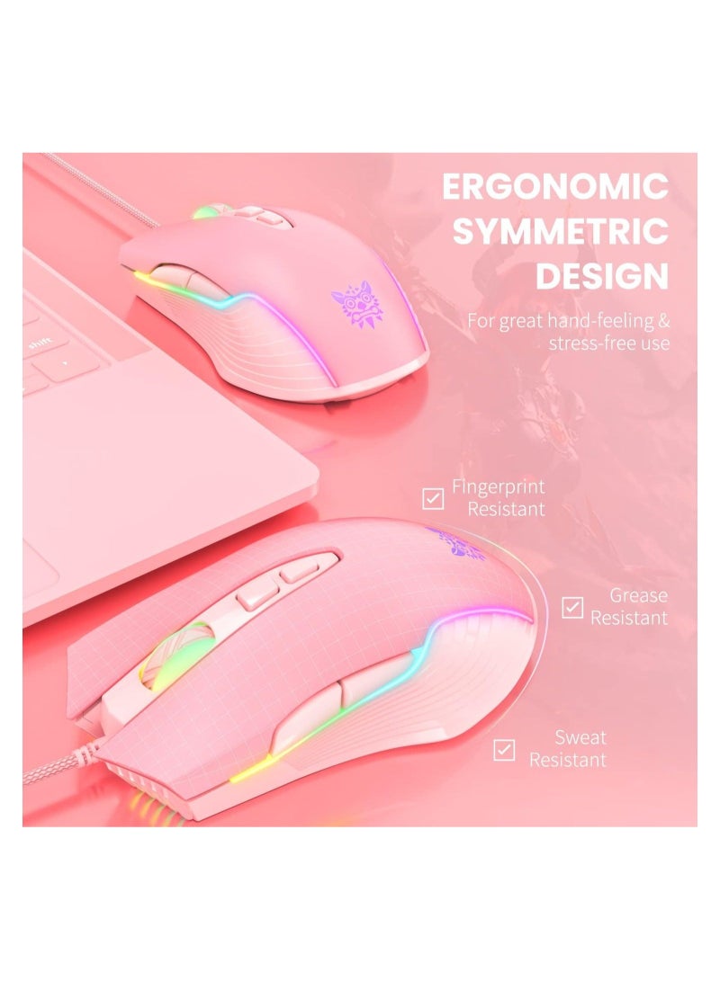 RGB 6400 DPI Wired Gaming Mouse Breathing LED Optical USB 7 Buttons Gamer Computer Pink Mice for Laptop PC Desktop