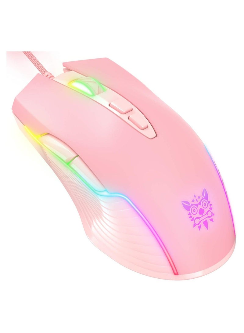 RGB 6400 DPI Wired Gaming Mouse Breathing LED Optical USB 7 Buttons Gamer Computer Pink Mice for Laptop PC Desktop