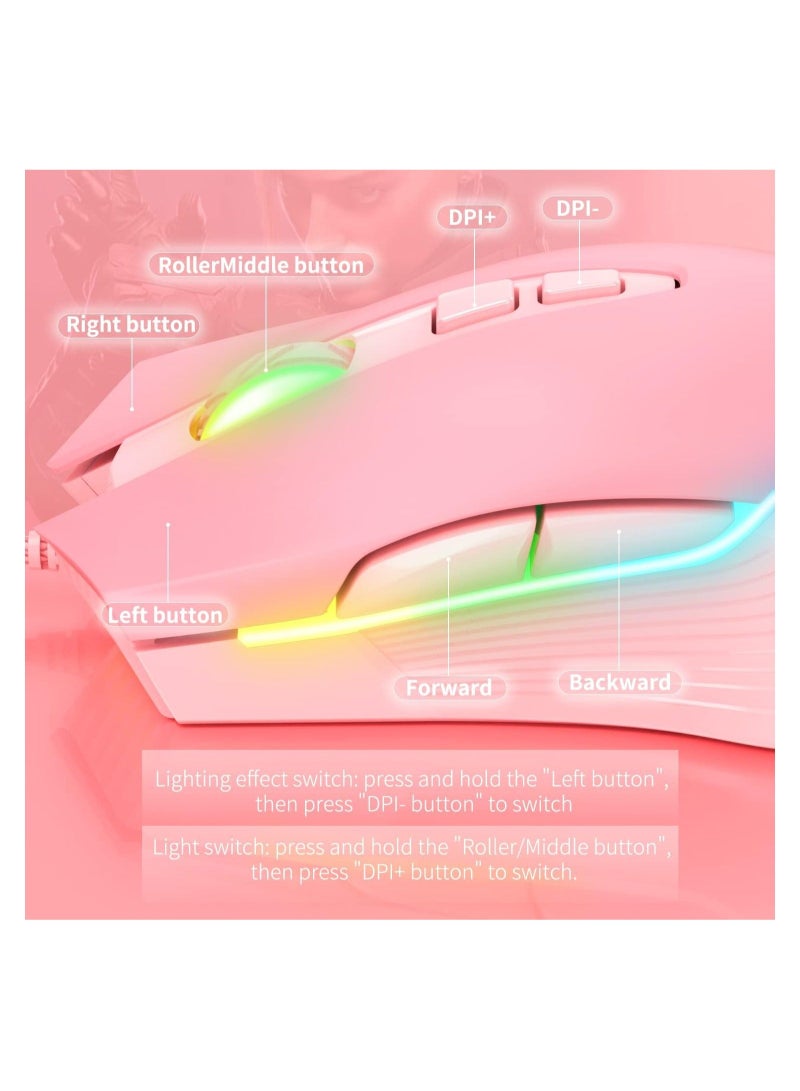 RGB 6400 DPI Wired Gaming Mouse Breathing LED Optical USB 7 Buttons Gamer Computer Pink Mice for Laptop PC Desktop