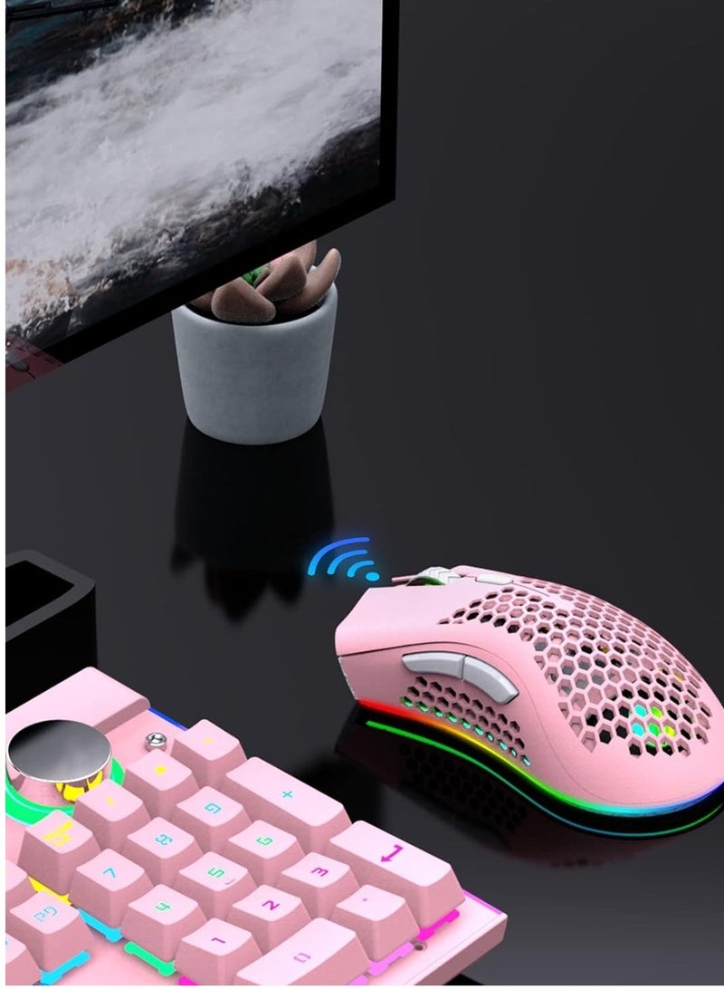 BM600 Wireless Lightweight Gaming Mouse, 2.4G Wireless Rechargeable Computer Mouse with Honeycomb Shell, USB Receiver, Adjustable DPI, Ergonomic RGB Gamer Mice for PC Mac Gamer