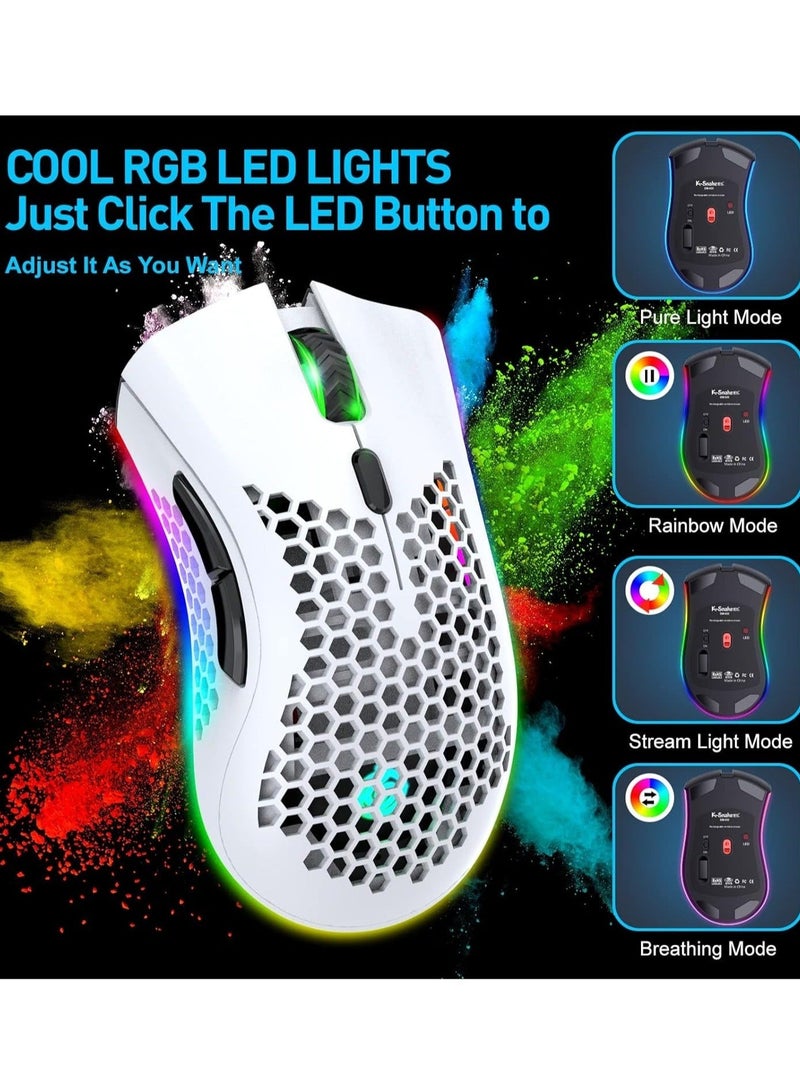 BM600 Wireless Lightweight Gaming Mouse,2.4G Wireless Rechargeable Computer Mouse with Honeycomb Shell, USB Receiver, Adjustable DPI, Ergonomic RGB Gamer Mice for PC Mac Gamer