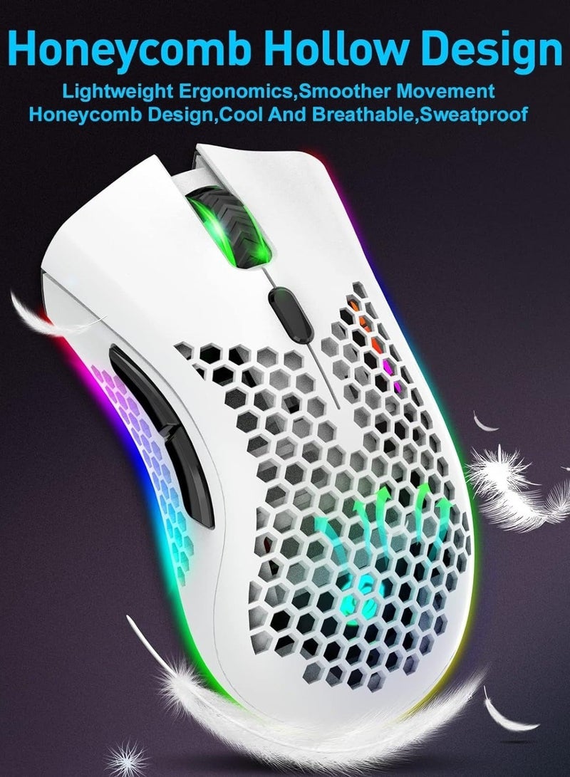 BM600 Wireless Lightweight Gaming Mouse,2.4G Wireless Rechargeable Computer Mouse with Honeycomb Shell, USB Receiver, Adjustable DPI, Ergonomic RGB Gamer Mice for PC Mac Gamer