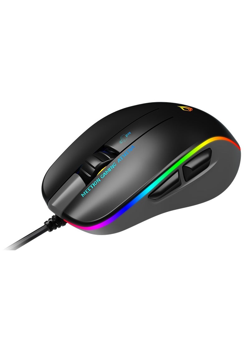 GM230 Gaming Mouse Lightweight High-Performance Wired Gaming Mouse 12800 DPI Adjustable Wired RGB Lighting Mechanical Switches with 5 Buttons Ergonomic Design On-Board Memory Classic Black