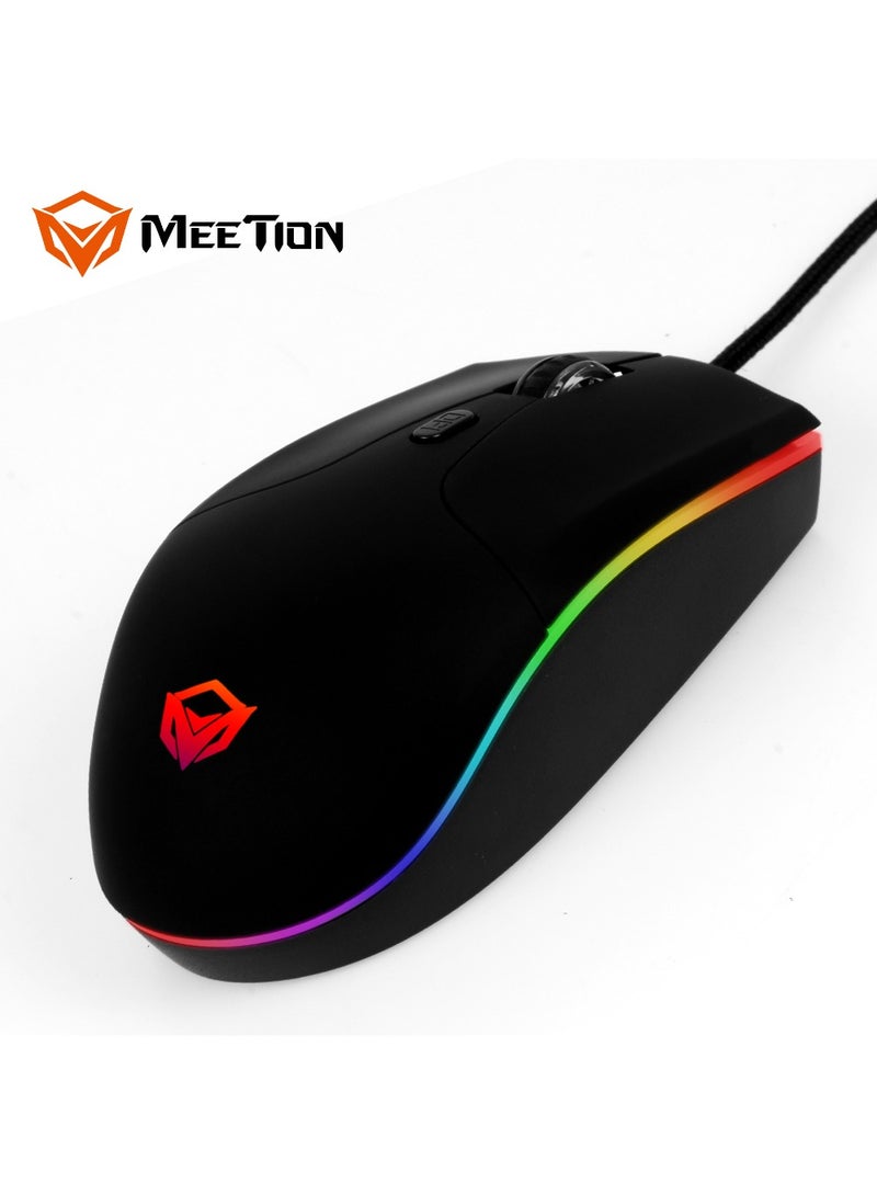 GM21 Polychromatic Professional Gaming Mouse 6 Button Scroll Wheel Light RGB Gaming Mouse 12000 DPI Adjustable Wired RGB Gaming For PC & Laptop Black