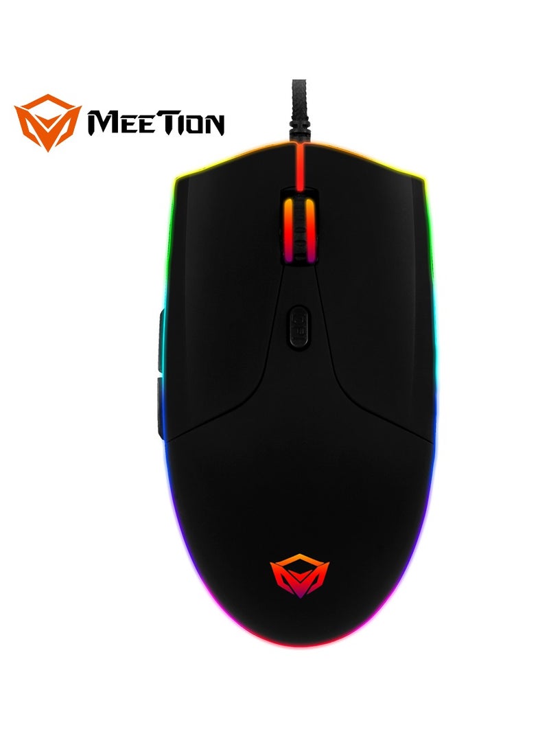 GM21 Polychromatic Professional Gaming Mouse 6 Button Scroll Wheel Light RGB Gaming Mouse 12000 DPI Adjustable Wired RGB Gaming For PC & Laptop Black