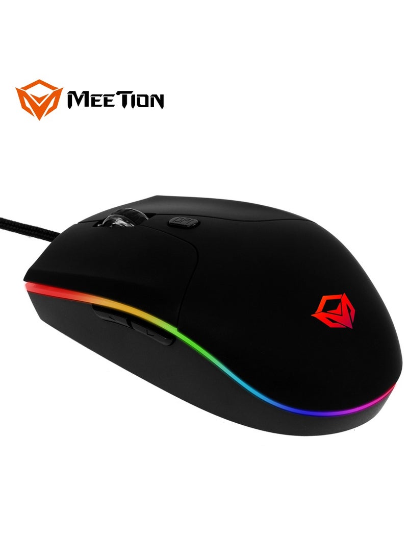 GM21 Polychromatic Professional Gaming Mouse 6 Button Scroll Wheel Light RGB Gaming Mouse 12000 DPI Adjustable Wired RGB Gaming For PC & Laptop Black