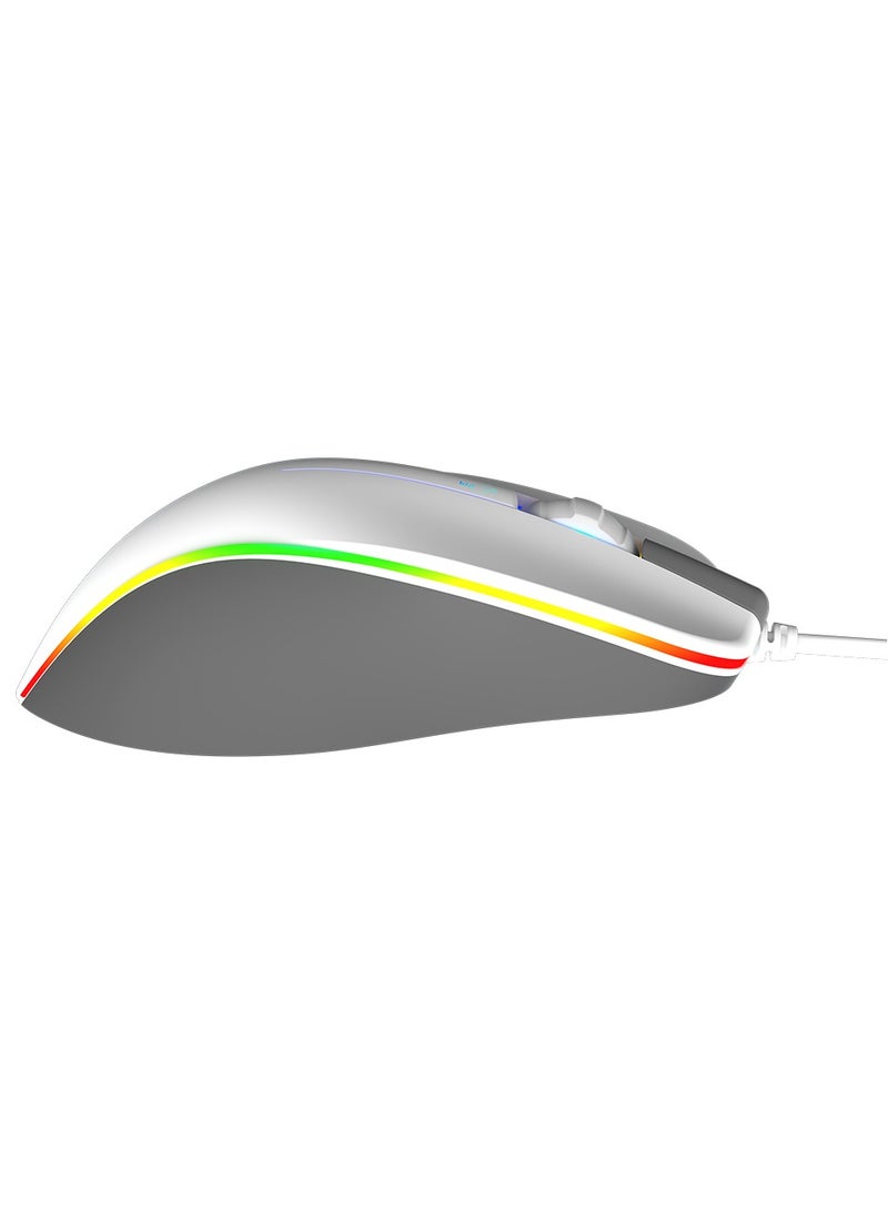 GM230 Gaming Mouse Lightweight High-Performance Wired Gaming Mouse 12800 DPI Adjustable Wired RGB Lighting Mechanical Switches with 5 Buttons Ergonomic Design On-Board Memory Classic White