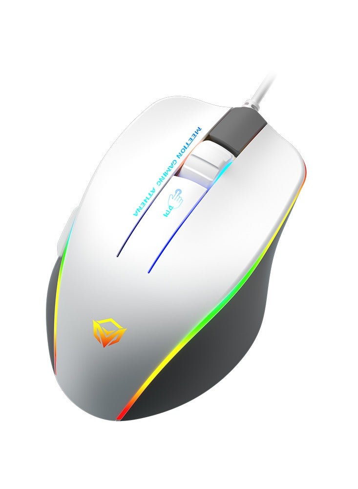 GM230 Gaming Mouse Lightweight High-Performance Wired Gaming Mouse 12800 DPI Adjustable Wired RGB Lighting Mechanical Switches with 5 Buttons Ergonomic Design On-Board Memory Classic White