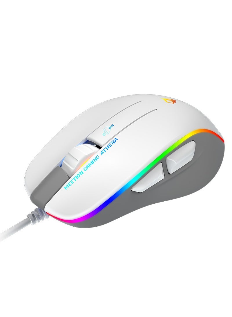 GM230 Gaming Mouse Lightweight High-Performance Wired Gaming Mouse 12800 DPI Adjustable Wired RGB Lighting Mechanical Switches with 5 Buttons Ergonomic Design On-Board Memory Classic White