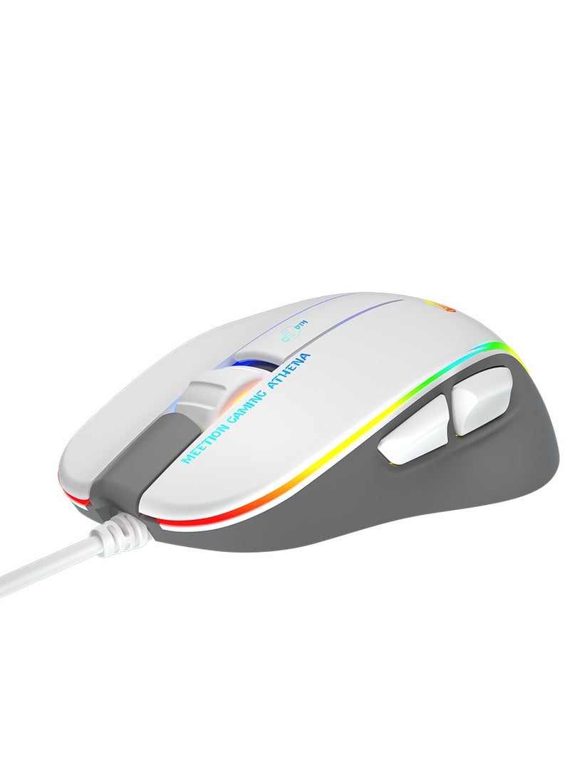 GM230 Gaming Mouse Lightweight High-Performance Wired Gaming Mouse 12800 DPI Adjustable Wired RGB Lighting Mechanical Switches with 5 Buttons Ergonomic Design On-Board Memory Classic White