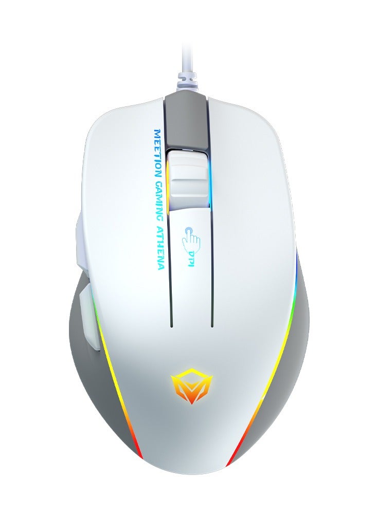 GM230 Gaming Mouse Lightweight High-Performance Wired Gaming Mouse 12800 DPI Adjustable Wired RGB Lighting Mechanical Switches with 5 Buttons Ergonomic Design On-Board Memory Classic White