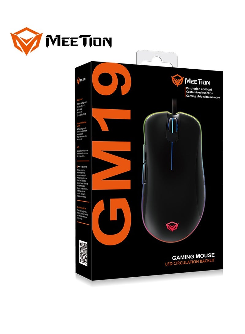 GM19 Professional Gaming Mouse Light RGB Gaming Mouse 12000 DPI Adjustable Wired RGB Gaming For PC & Laptop Black