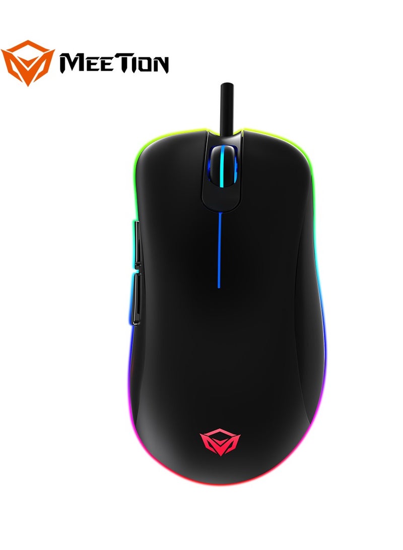 GM19 Professional Gaming Mouse Light RGB Gaming Mouse 12000 DPI Adjustable Wired RGB Gaming For PC & Laptop Black