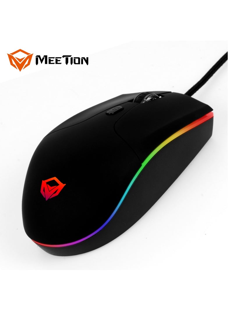 Meetion GM21 Polychromatic Professional Gaming Mouse 6 Button Scroll Wheel Light RGB Gaming Mouse Multi DPI Adjustable Wired RGB Gaming For PC & Laptop Black