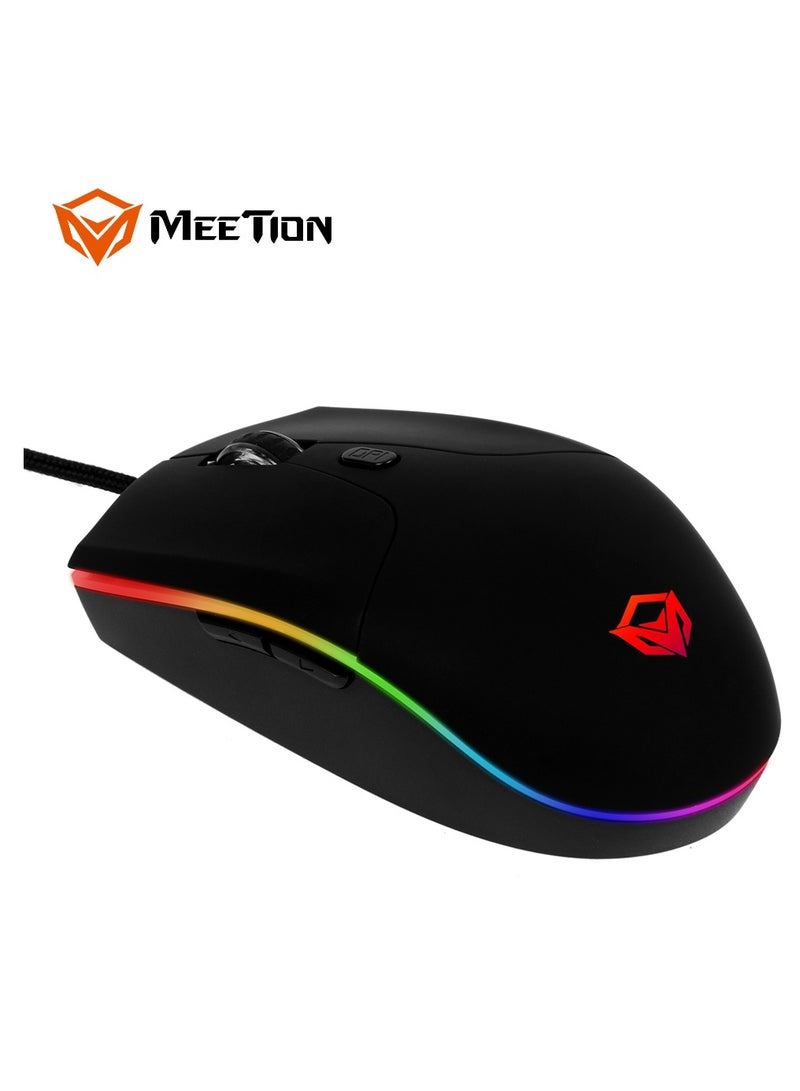 Meetion GM21 Polychromatic Professional Gaming Mouse 6 Button Scroll Wheel Light RGB Gaming Mouse Multi DPI Adjustable Wired RGB Gaming For PC & Laptop Black