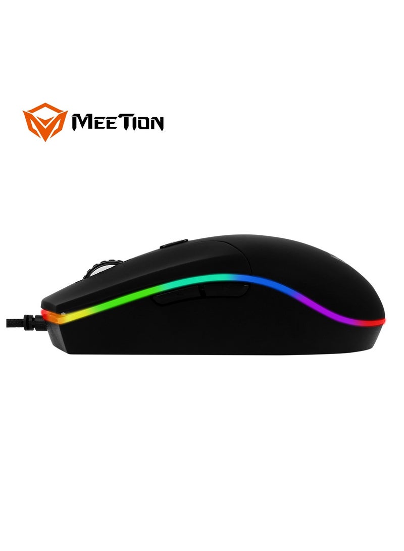 Meetion GM21 Polychromatic Professional Gaming Mouse 6 Button Scroll Wheel Light RGB Gaming Mouse Multi DPI Adjustable Wired RGB Gaming For PC & Laptop Black