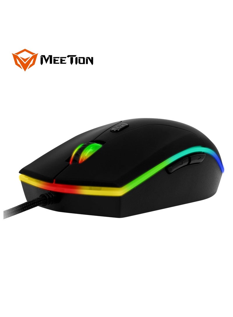 Meetion GM21 Polychromatic Professional Gaming Mouse 6 Button Scroll Wheel Light RGB Gaming Mouse Multi DPI Adjustable Wired RGB Gaming For PC & Laptop Black