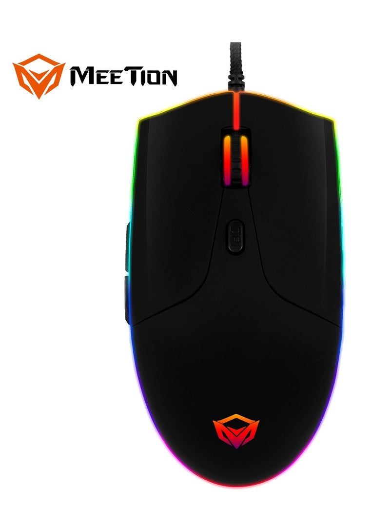 Meetion GM21 Polychromatic Professional Gaming Mouse 6 Button Scroll Wheel Light RGB Gaming Mouse Multi DPI Adjustable Wired RGB Gaming For PC & Laptop Black