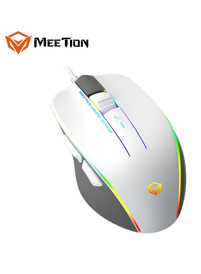 Meetion MT-GM230 Gaming Mouse Lightweight High-Performance Wired Gaming Mouse 12800 DPI Adjustable Wired RGB Lighting Mechanical Switches with 5 Buttons Ergonomic Design On-Board Memory Classic White