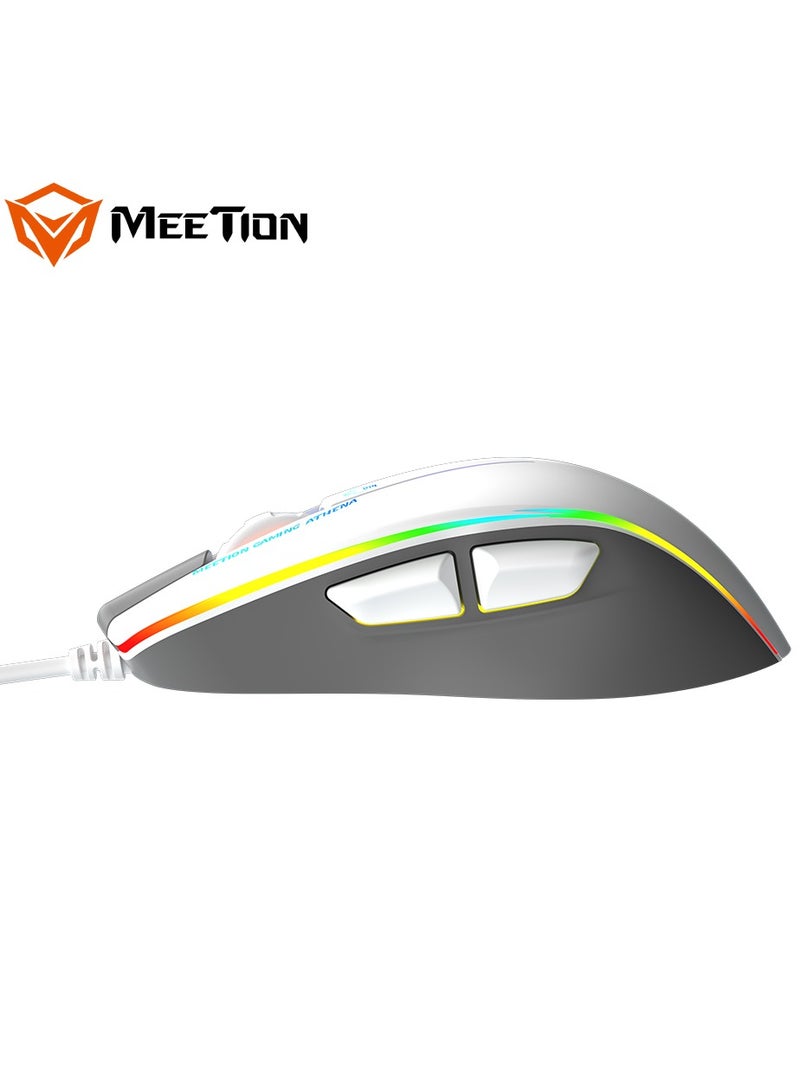 Meetion MT-GM230 Gaming Mouse Lightweight High-Performance Wired Gaming Mouse 12800 DPI Adjustable Wired RGB Lighting Mechanical Switches with 5 Buttons Ergonomic Design On-Board Memory Classic White