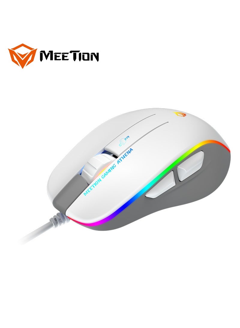 Meetion MT-GM230 Gaming Mouse Lightweight High-Performance Wired Gaming Mouse 12800 DPI Adjustable Wired RGB Lighting Mechanical Switches with 5 Buttons Ergonomic Design On-Board Memory Classic White