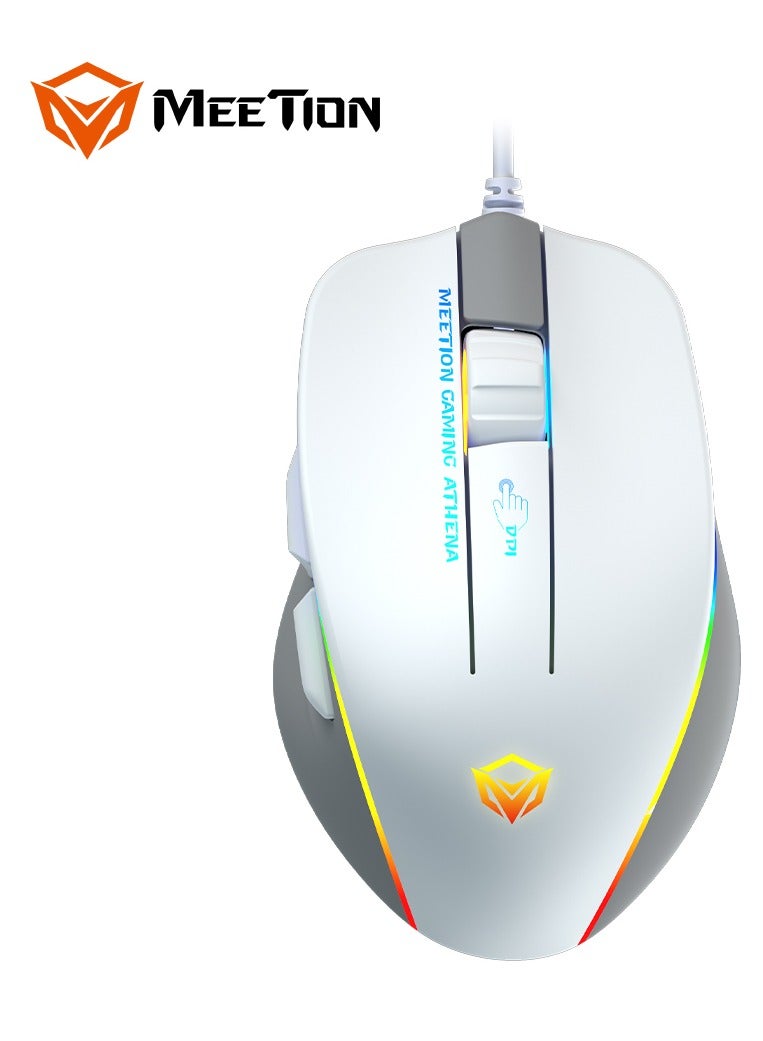 Meetion MT-GM230 Gaming Mouse Lightweight High-Performance Wired Gaming Mouse 12800 DPI Adjustable Wired RGB Lighting Mechanical Switches with 5 Buttons Ergonomic Design On-Board Memory Classic White