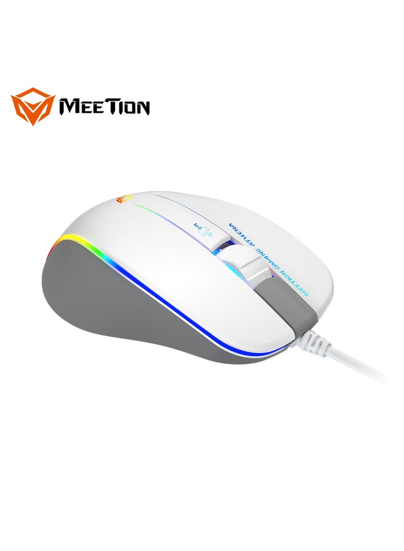 Meetion MT-GM230 Gaming Mouse Lightweight High-Performance Wired Gaming Mouse 12800 DPI Adjustable Wired RGB Lighting Mechanical Switches with 5 Buttons Ergonomic Design On-Board Memory Classic White