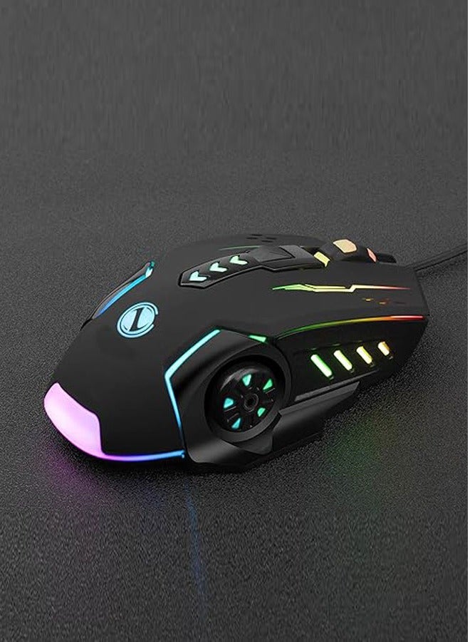 ENTWINO Mouse, Laptop Mouse, Computer Mouse, Wired USB Mouse, 6 buttons Optical Mouse With RGB Lights Wired Optical Mouse  (USB 2.0, Black)