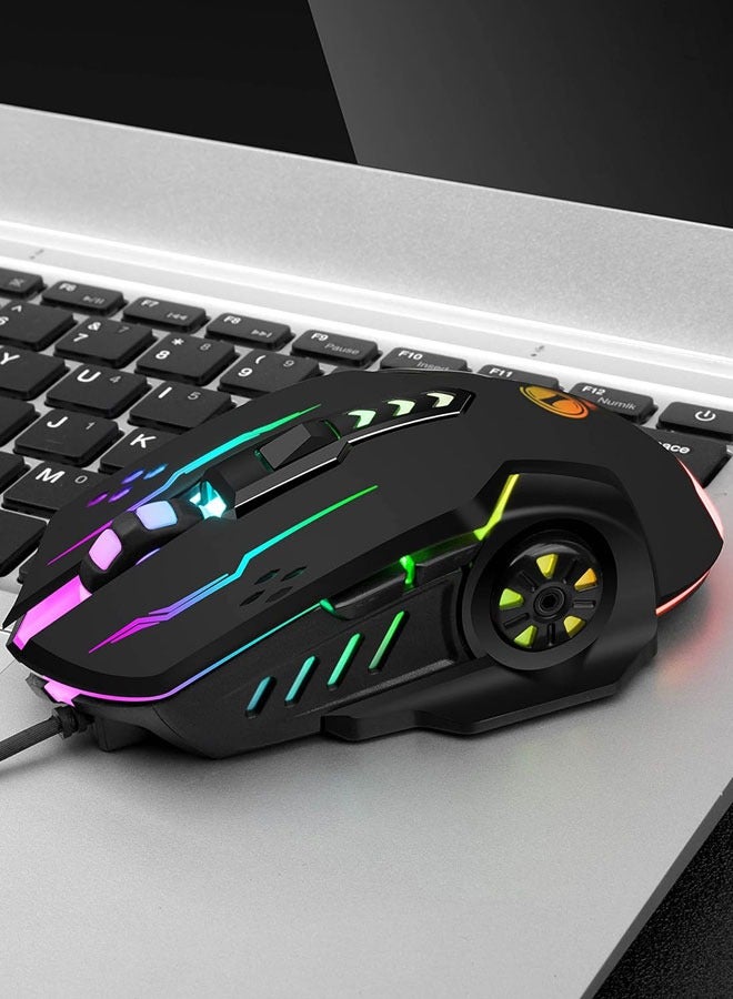 ENTWINO Mouse, Laptop Mouse, Computer Mouse, Wired USB Mouse, 6 buttons Optical Mouse With RGB Lights Wired Optical Mouse  (USB 2.0, Black)