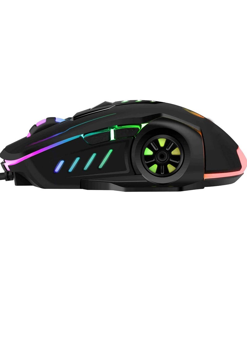 ENTWINO Mouse, Laptop Mouse, Computer Mouse, Wired USB Mouse, 6 buttons Optical Mouse With RGB Lights Wired Optical Mouse  (USB 2.0, Black)