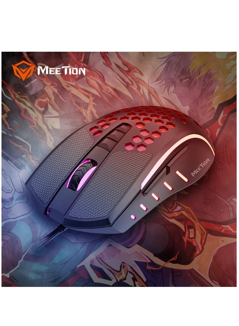 Meetion MT-GM230 Gaming Mouse Lightweight High-Performance Wired Gaming Mouse 12800 DPI Adjustable Wired RGB Lighting Mechanical Switches with 5 Buttons Ergonomic Design On-Board Memory Classic Black