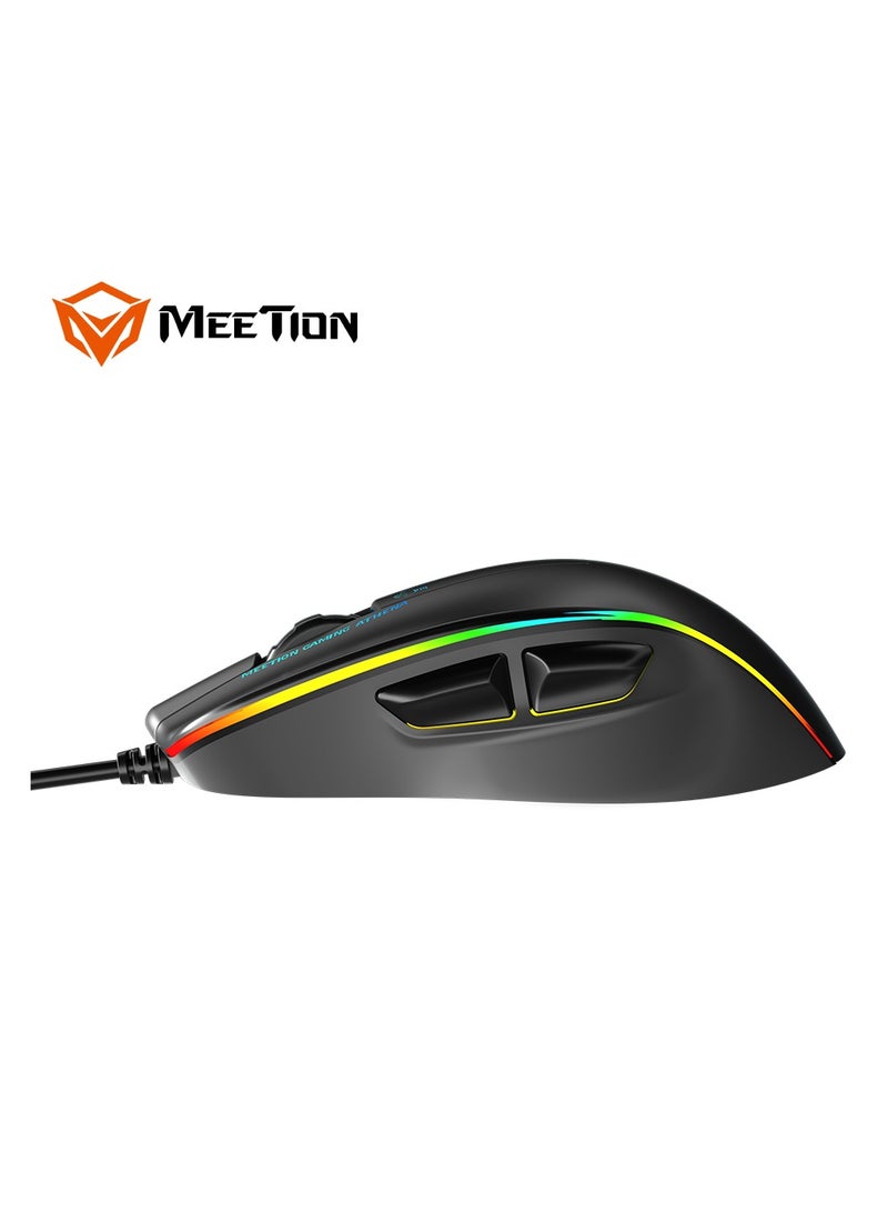 Meetion MT-GM230 Gaming Mouse Lightweight High-Performance Wired Gaming Mouse 12800 DPI Adjustable Wired RGB Lighting Mechanical Switches with 5 Buttons Ergonomic Design On-Board Memory Classic Black