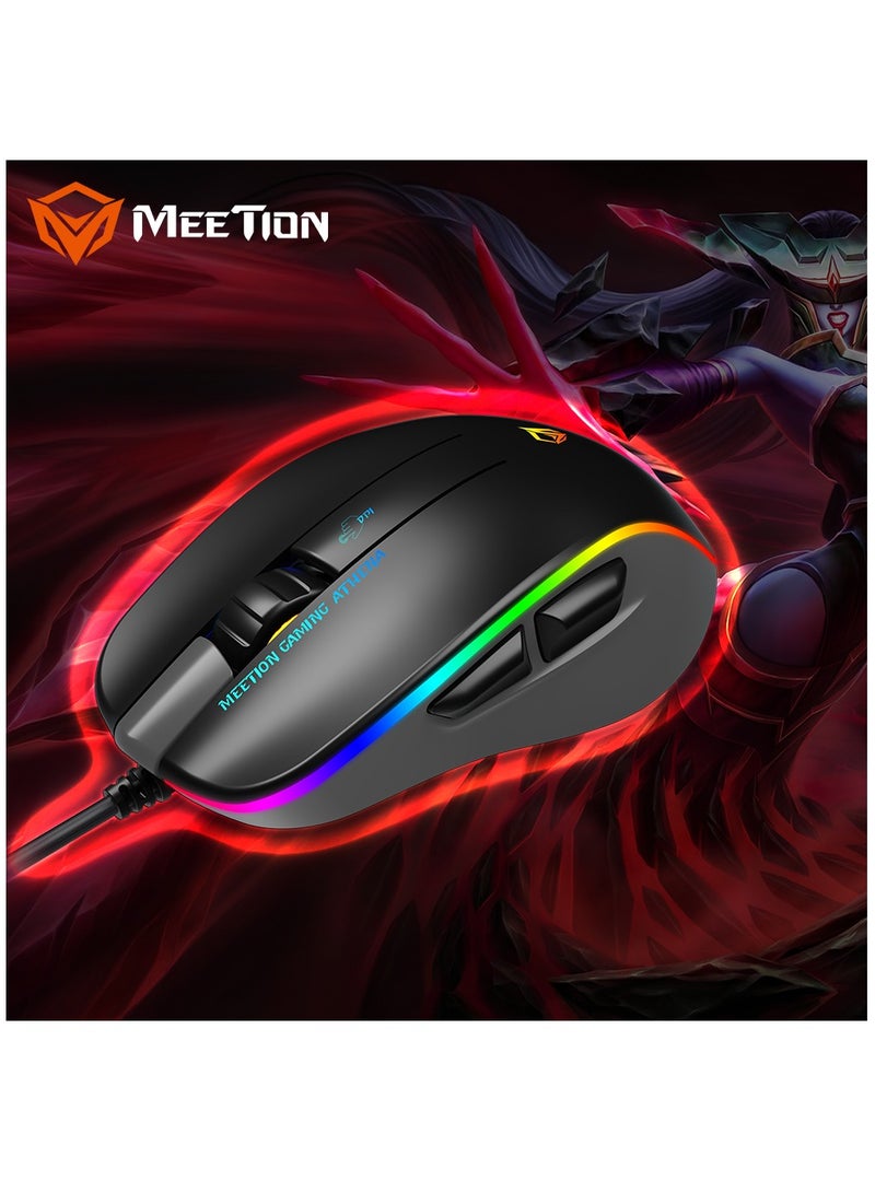 Meetion MT-GM230 Gaming Mouse Lightweight High-Performance Wired Gaming Mouse 12800 DPI Adjustable Wired RGB Lighting Mechanical Switches with 5 Buttons Ergonomic Design On-Board Memory Classic Black