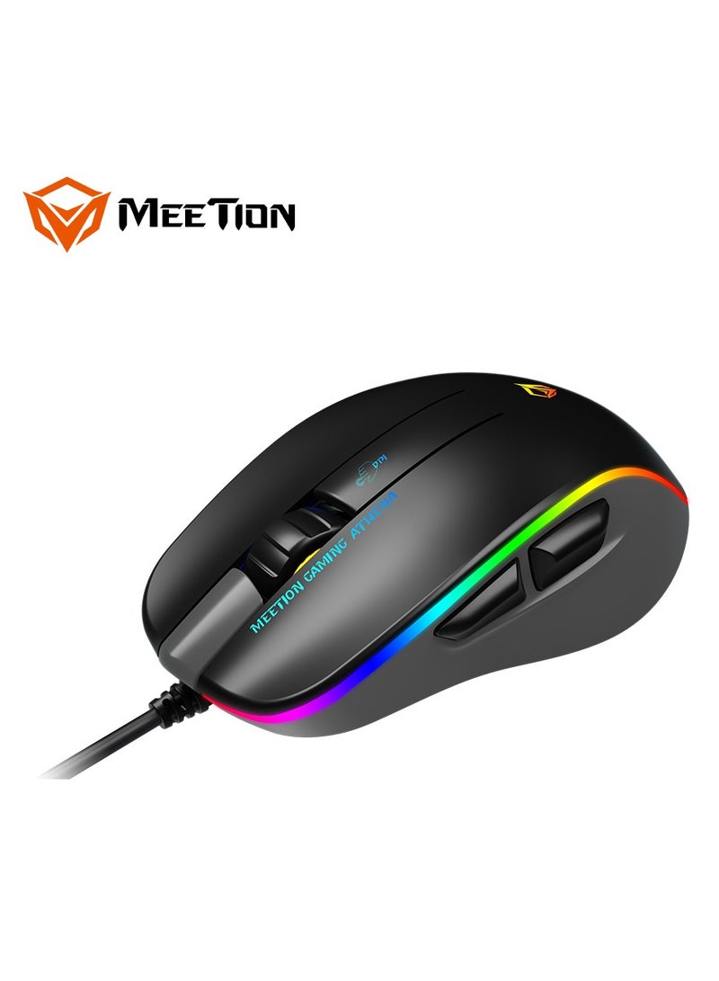 Meetion MT-GM230 Gaming Mouse Lightweight High-Performance Wired Gaming Mouse 12800 DPI Adjustable Wired RGB Lighting Mechanical Switches with 5 Buttons Ergonomic Design On-Board Memory Classic Black