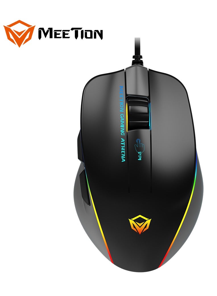 Meetion MT-GM230 Gaming Mouse Lightweight High-Performance Wired Gaming Mouse 12800 DPI Adjustable Wired RGB Lighting Mechanical Switches with 5 Buttons Ergonomic Design On-Board Memory Classic Black