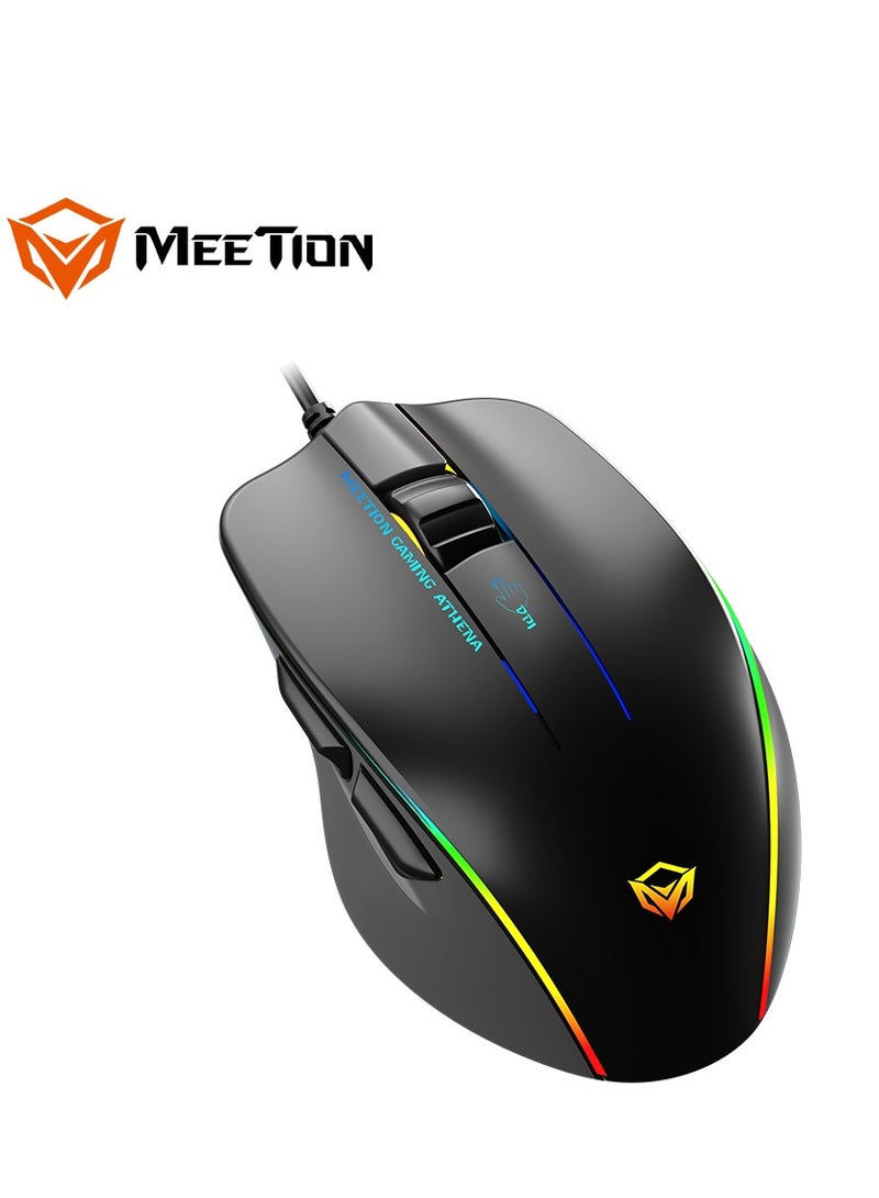 Meetion MT-GM230 Gaming Mouse Lightweight High-Performance Wired Gaming Mouse 12800 DPI Adjustable Wired RGB Lighting Mechanical Switches with 5 Buttons Ergonomic Design On-Board Memory Classic Black