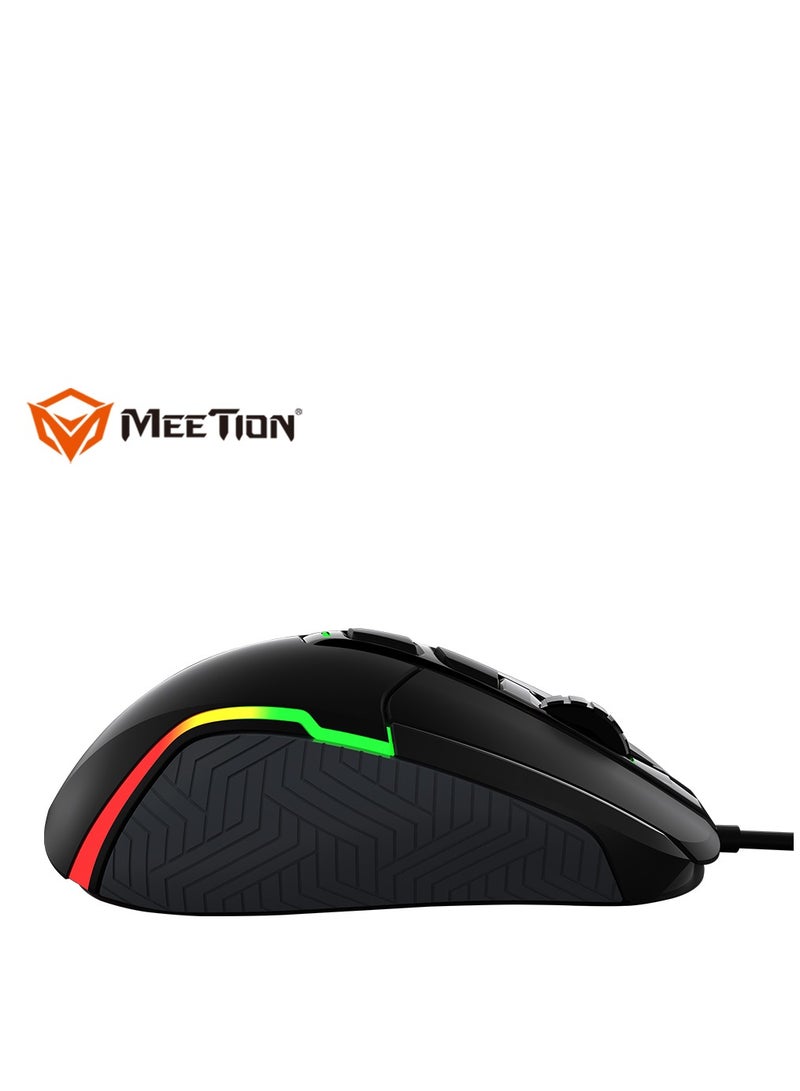 Meetion MT-G3360 High Performance Gaming Mouse Optical Wired Mouse with 12000 Adjustable DPI with RGB Light Weight Hyper Scroll Tilt Wheel Classic Black Back Lighting Elevate Your Gameplay Stylish