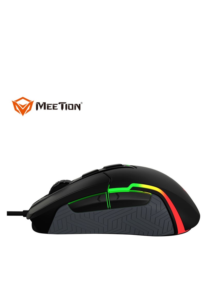 Meetion MT-G3360 High Performance Gaming Mouse Optical Wired Mouse with 12000 Adjustable DPI with RGB Light Weight Hyper Scroll Tilt Wheel Classic Black Back Lighting Elevate Your Gameplay Stylish