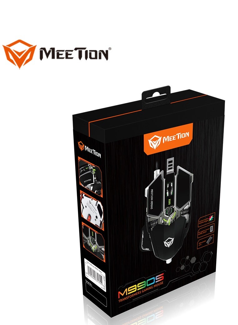 Meetion M990S Mechanical Double-Wing Design With 10 Buttons Programmable Gaming Mouse (4000 DPI) For PC & Laptop Black