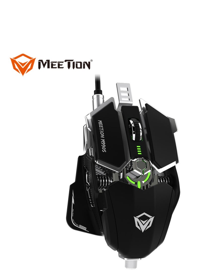 Meetion M990S Mechanical Double-Wing Design With 10 Buttons Programmable Gaming Mouse (4000 DPI) For PC & Laptop Black