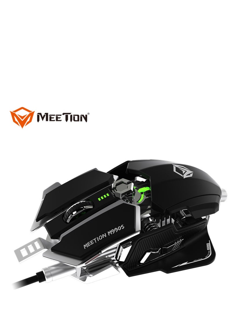 Meetion M990S Mechanical Double-Wing Design With 10 Buttons Programmable Gaming Mouse (4000 DPI) For PC & Laptop Black