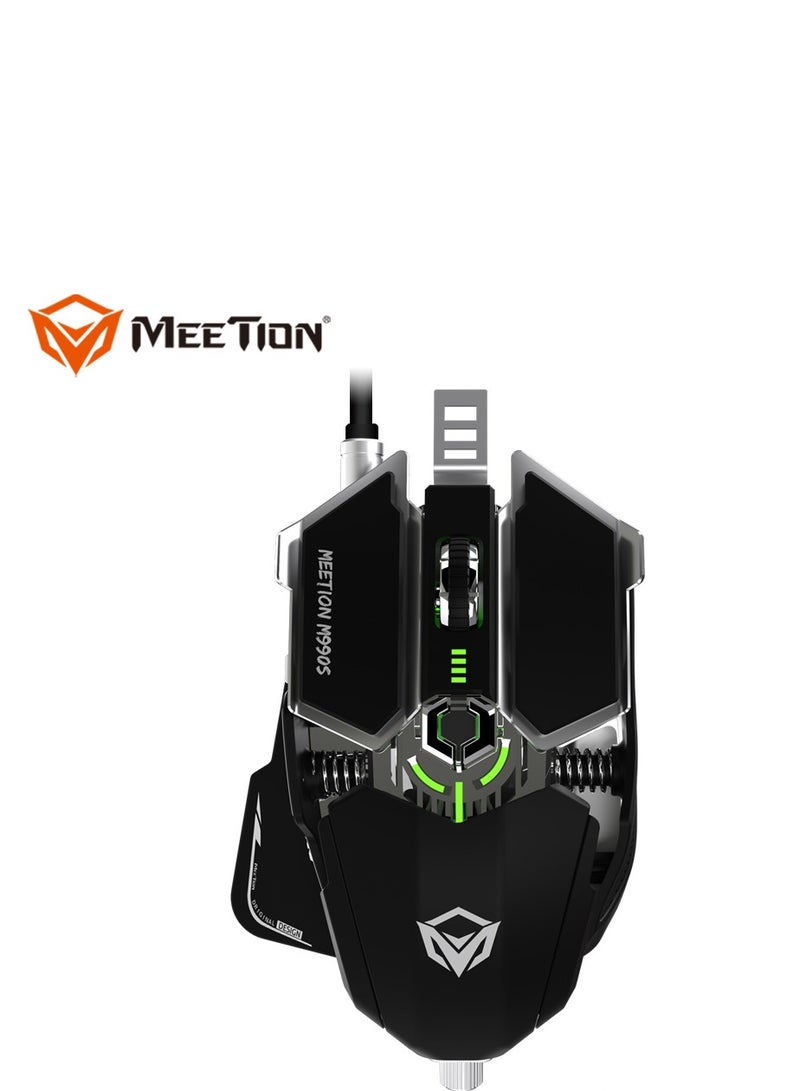 Meetion M990S Mechanical Double-Wing Design With 10 Buttons Programmable Gaming Mouse (4000 DPI) For PC & Laptop Black