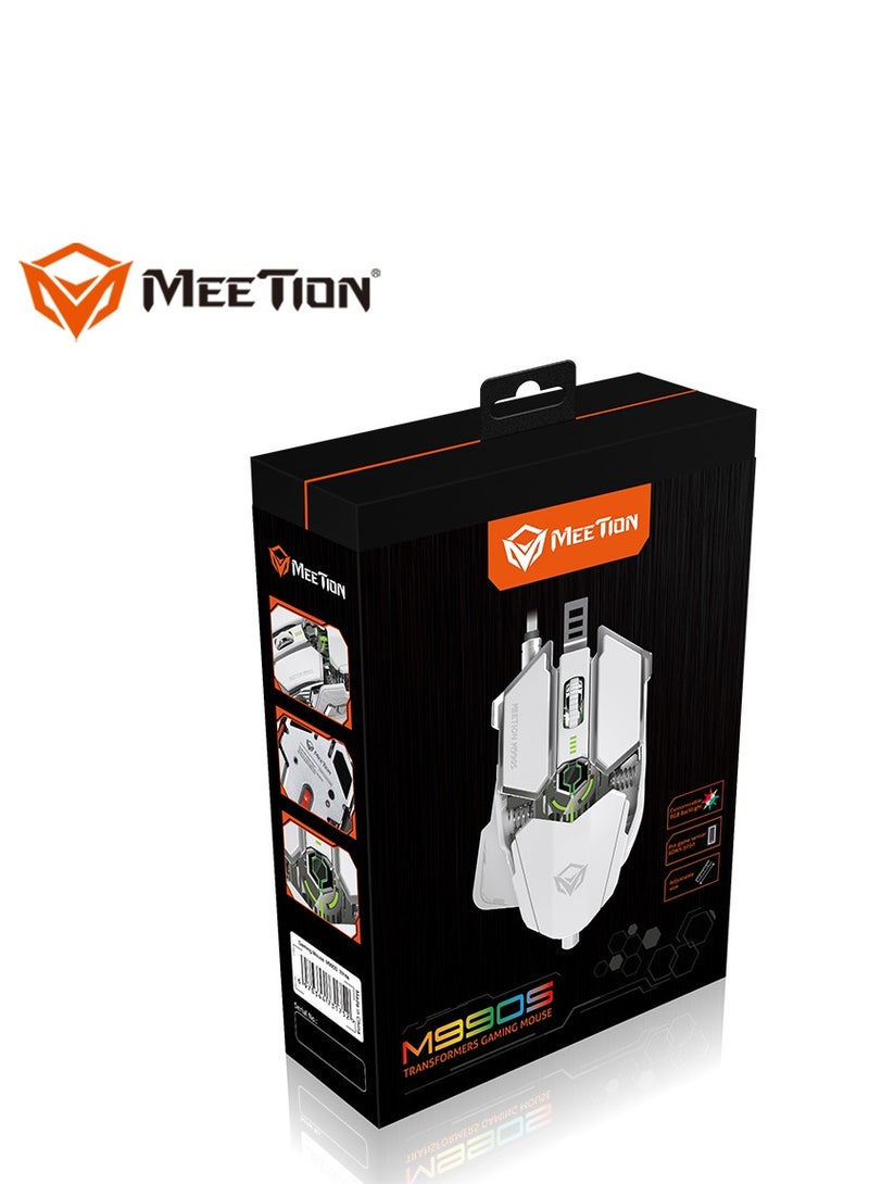 Meetion M990S Mechanical Double-Wing Design With 10 Buttons Programmable Gaming Mouse (4000 DPI) For PC & Laptop White