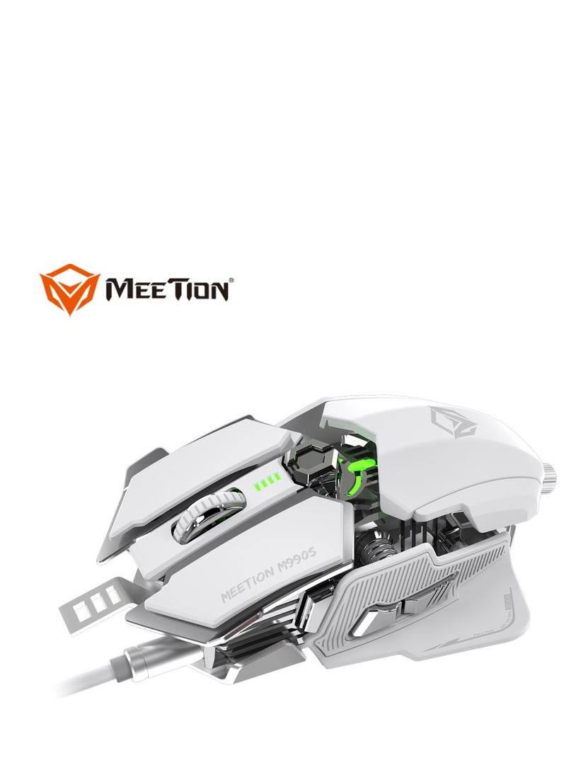 Meetion M990S Mechanical Double-Wing Design With 10 Buttons Programmable Gaming Mouse (4000 DPI) For PC & Laptop White