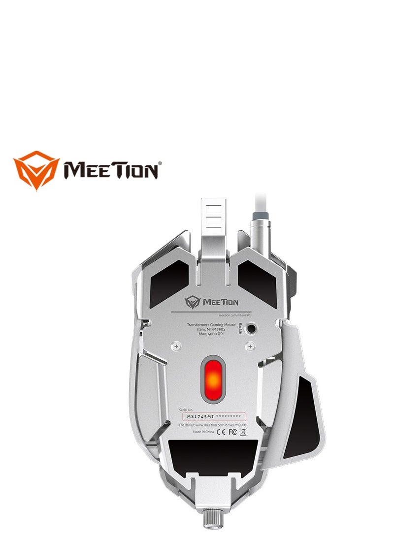 Meetion M990S Mechanical Double-Wing Design With 10 Buttons Programmable Gaming Mouse (4000 DPI) For PC & Laptop White