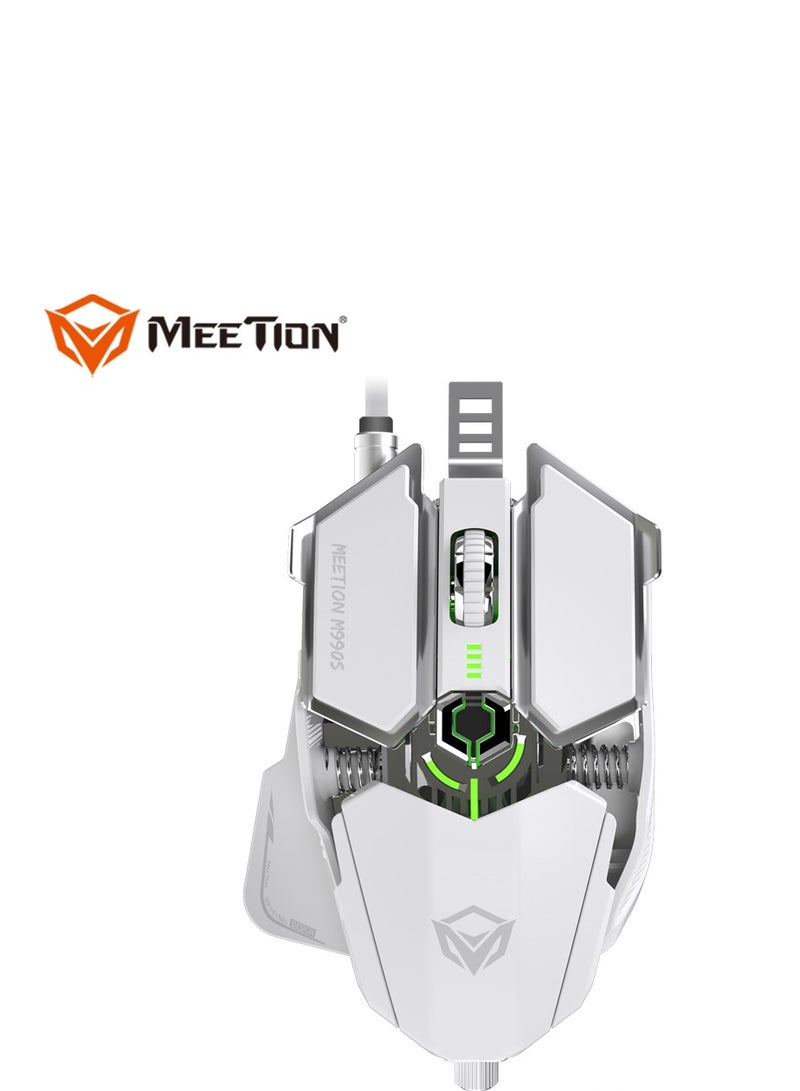 Meetion M990S Mechanical Double-Wing Design With 10 Buttons Programmable Gaming Mouse (4000 DPI) For PC & Laptop White