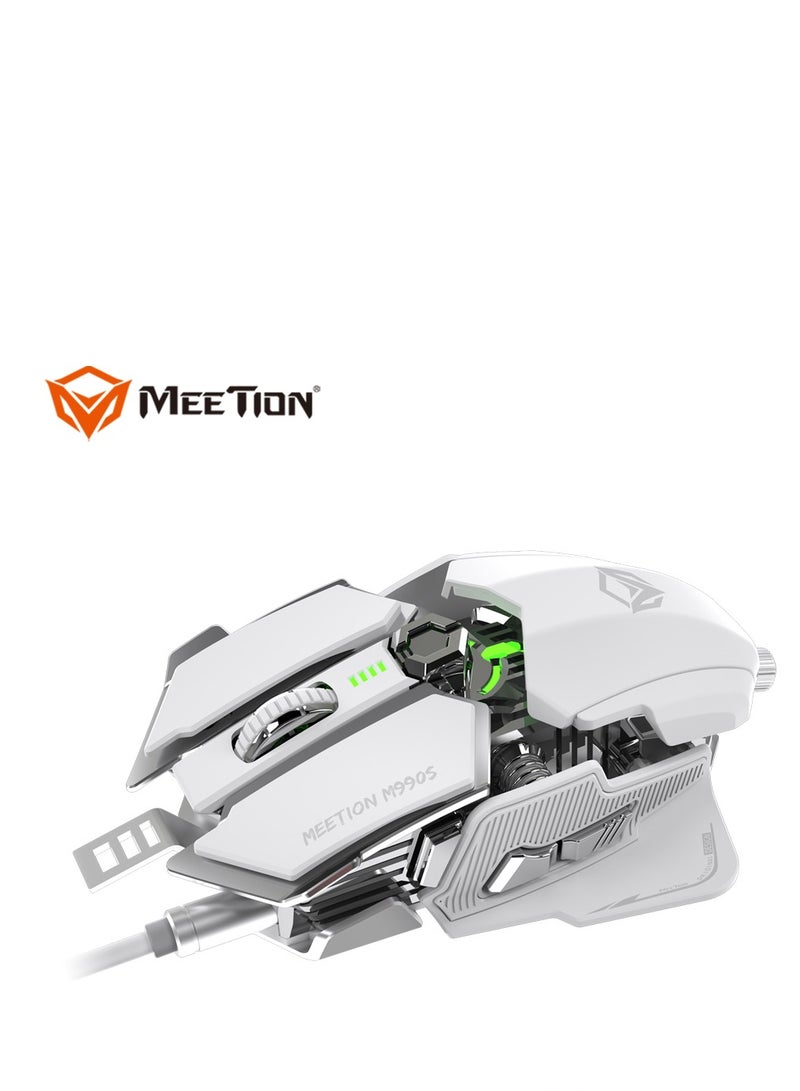 Meetion M990S Mechanical Double-Wing Design With 10 Buttons Programmable Gaming Mouse (4000 DPI) For PC & Laptop White