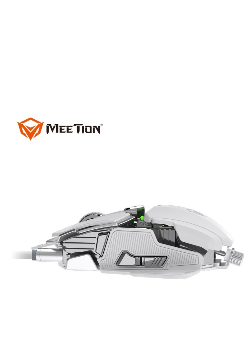 Meetion M990S Mechanical Double-Wing Design With 10 Buttons Programmable Gaming Mouse (4000 DPI) For PC & Laptop White